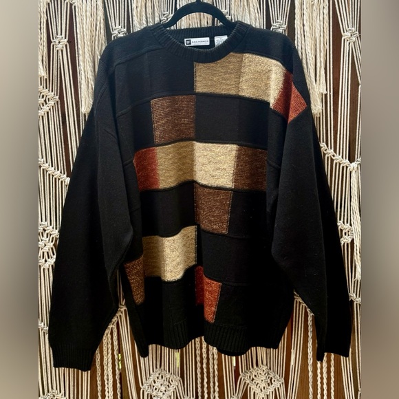 Vintage Bachrach Black and Brown Patchwork Crewneck Sweater. Size XL never worn - Picture 1 of 3